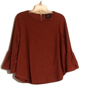 W5 Swiss Dot Ruffle Bell Sleeve Blouse Medium